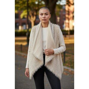 Soft Fluffy Faux Fur Trim Vest Open Draped Waterfall Cardigan Shearling Layering